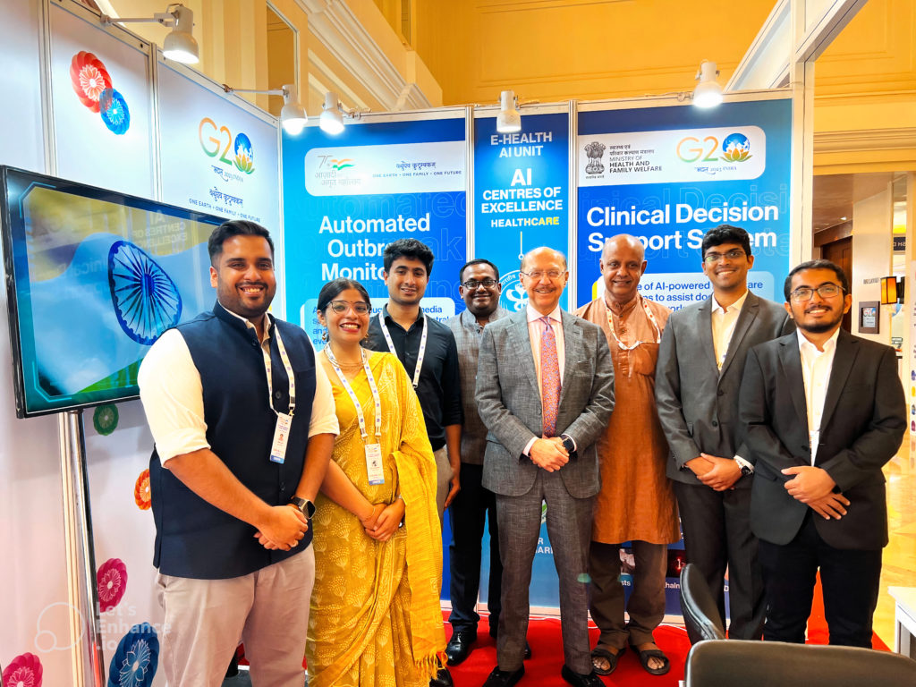 Sunil Wadhwani, Shekar Sivasubramanian, and other team members from Wadhwani AI at their stall in the 2nd Health Working Group Meeting of G20 in goa